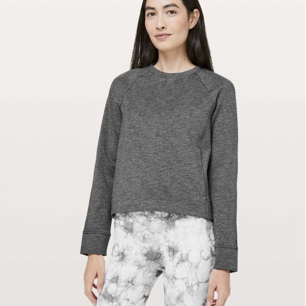 Lululemon On Track Crew Sweatshirt (Sz 12) Heathered Black Active Casual Travel